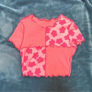 SHEIN pink colour block floral inside-out stitch top